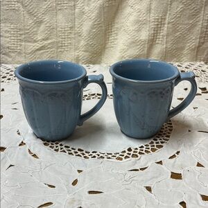 Longaberger Vintage Vine Blue Mist mugs SET OF TWO